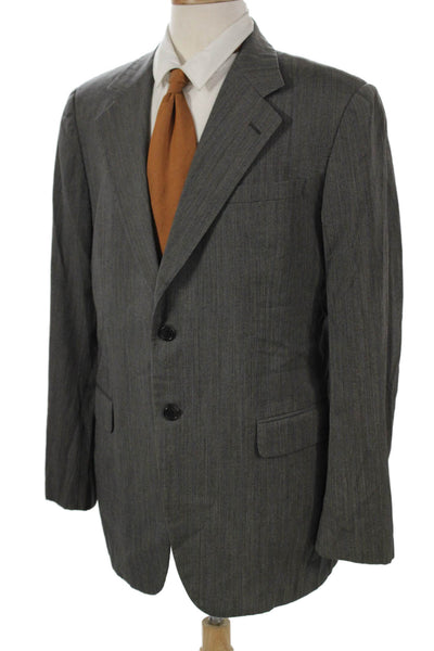 Prada Mens Gray Striped Blazer Button Closure Size 54