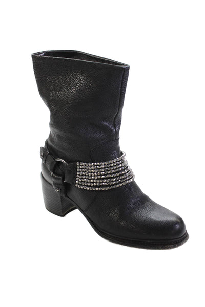 Vera Wang Lavender Label Womens Leather Embellished Boots Heels Black Size 10M