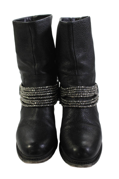 Vera Wang Lavender Label Womens Leather Embellished Boots Heels Black Size 10M