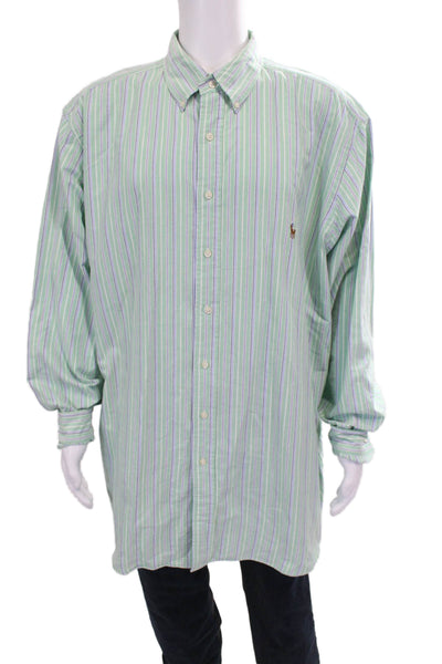 Polo Ralph Lauren Mens Button Front Collared Striped Shirt Green White Size 2XLT