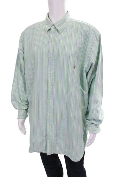 Polo Ralph Lauren Mens Button Front Collared Striped Shirt Green White Size 2XLT