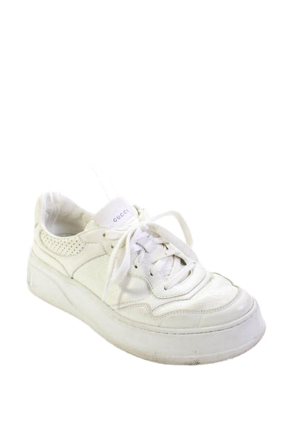 Gucci Womens GG Embossed Leather Platform Casual Sneakers White Size 9