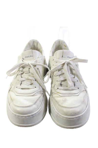 Gucci Womens GG Embossed Leather Platform Casual Sneakers White Size 9