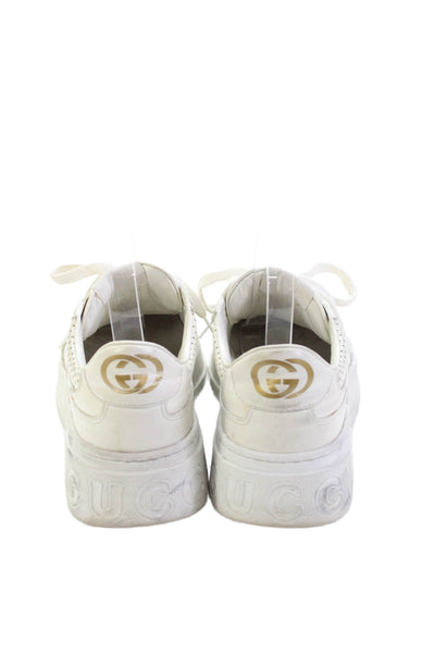 Gucci Womens GG Embossed Leather Platform Casual Sneakers White Size 9