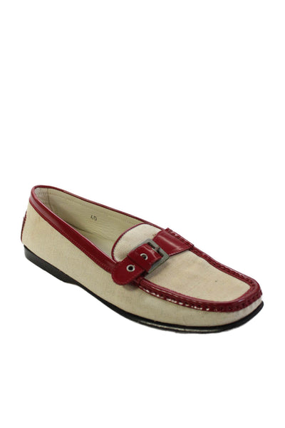 Tods Womens New Guaina Buckle Detail Loafers Shoes White Red Size 9.5