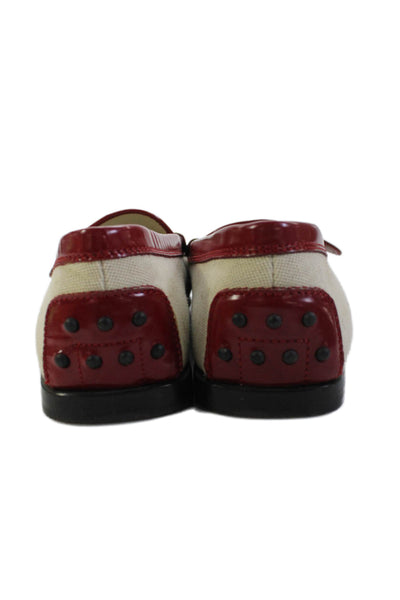 Tods Womens New Guaina Buckle Detail Loafers Shoes White Red Size 9.5