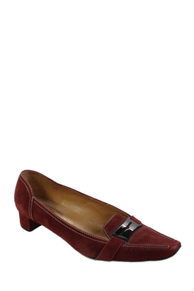 Tods Womens Suede Embellished Kitten Heels Shoes Red Size 9.5
