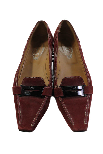 Tods Womens Suede Embellished Kitten Heels Shoes Red Size 9.5