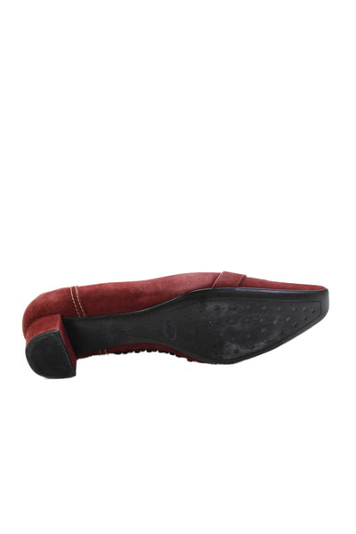 Tods Womens Suede Embellished Kitten Heels Shoes Red Size 9.5