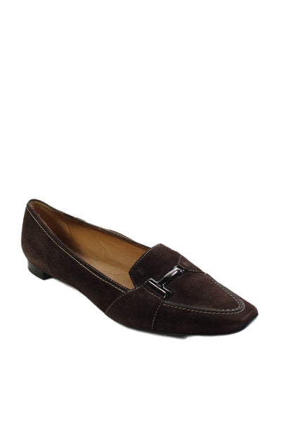 Tods Womens Suede Embellished Pointed Toe Loafers Shoes Brown Size 9.5