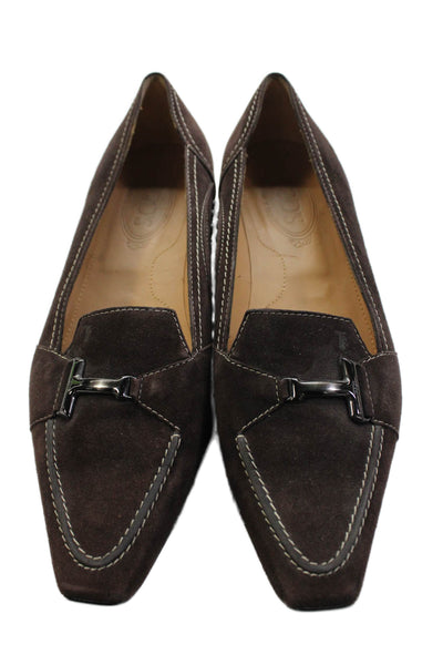 Tods Womens Suede Embellished Pointed Toe Loafers Shoes Brown Size 9.5