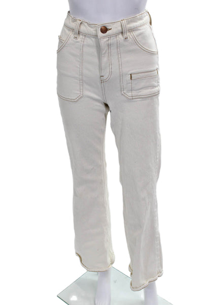 Seventy + Mochi Women Straight Jeans Ivory Cotton Button Mid Rise Size 25