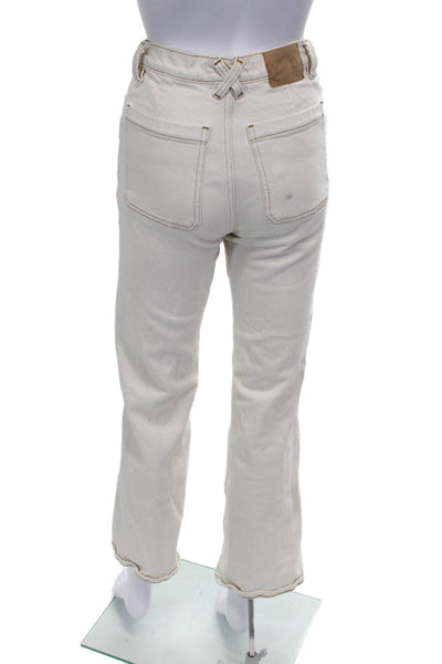Seventy + Mochi Women Straight Jeans Ivory Cotton Button Mid Rise Size 25