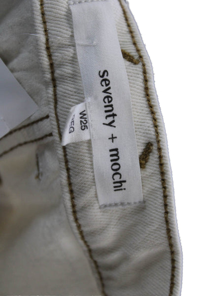 Seventy + Mochi Women Straight Jeans Ivory Cotton Button Mid Rise Size 25