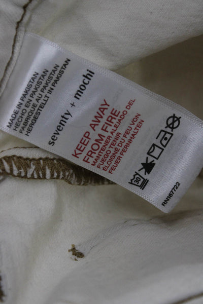 Seventy + Mochi Women Straight Jeans Ivory Cotton Button Mid Rise Size 25