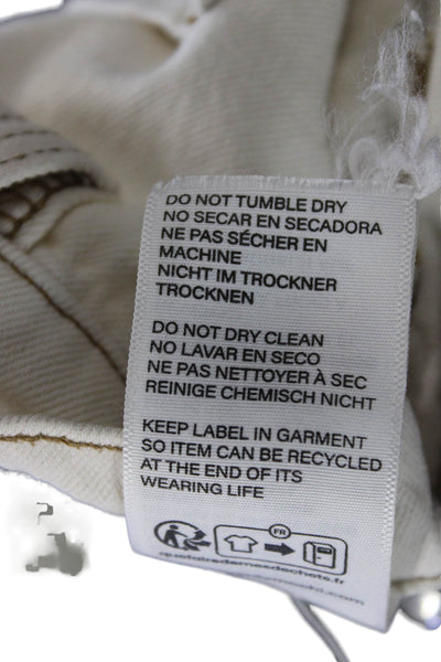 Seventy + Mochi Women Straight Jeans Ivory Cotton Button Mid Rise Size 25
