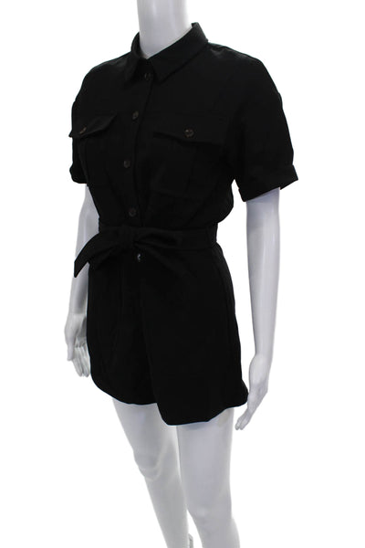 Greylin Anthropologie Women Black Collared Short Sleeve Romper Button Size XS