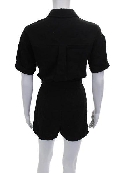 Greylin Anthropologie Women Black Collared Short Sleeve Romper Button Size XS