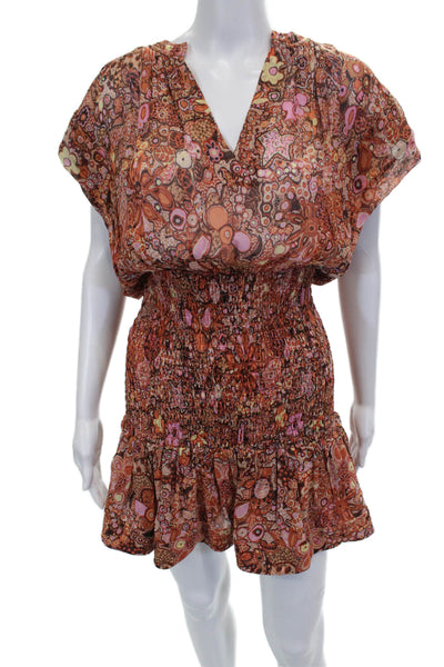 ALC Womens Multicolor Silk Paisley V-Neck Mini Dress Short Sleeve Size 2