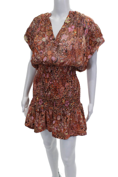 ALC Womens Multicolor Silk Paisley V-Neck Mini Dress Short Sleeve Size 2