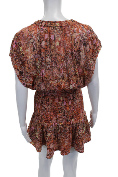 ALC Womens Multicolor Silk Paisley V-Neck Mini Dress Short Sleeve Size 2