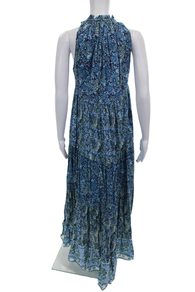Ro's Garden Women Maxi Floral Halter Sleeveless Blue Cotton Dress Size XS