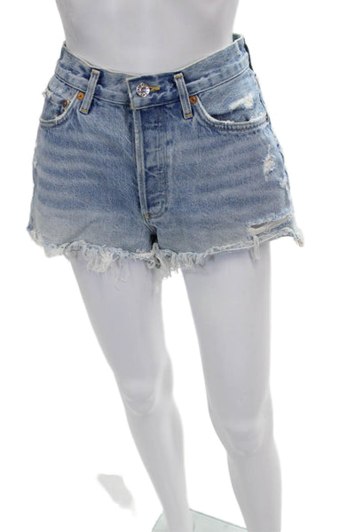 Agolde Womens Cut-Off Cotton Shorts Blue Button Size 27