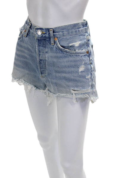 Agolde Womens Cut-Off Cotton Shorts Blue Button Size 27