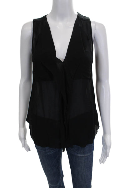 Babaton Womens Basic Silk V-Neck Blouse Black Pullover Size S
