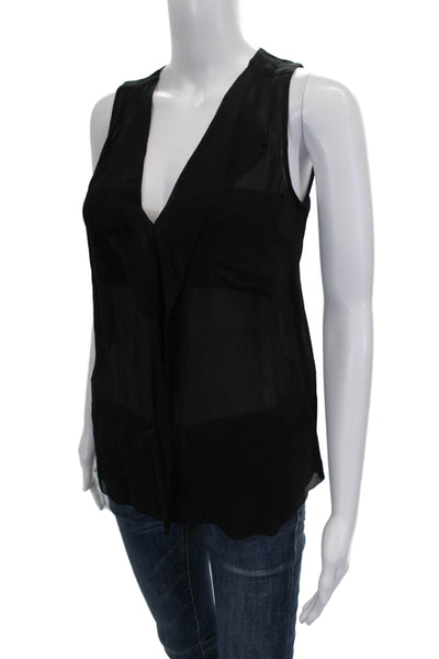 Babaton Womens Basic Silk V-Neck Blouse Black Pullover Size S