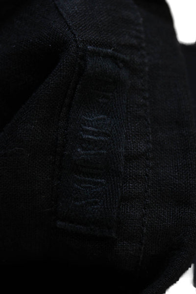 CP Shades Womens Basic Linen Collared Short Sleeve Button Up Top Black Size XS