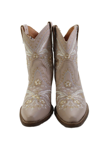 Dingo Womens Leather Floral Embroidered Cowboy Boots Beige Size 6.5 Medium