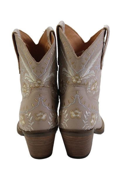 Dingo Womens Leather Floral Embroidered Cowboy Boots Beige Size 6.5 Medium
