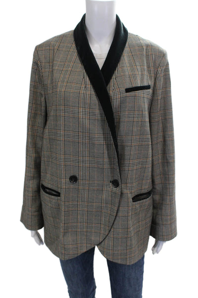 Free People Womens Basic Jacket Gray Plaid Button Long Sleeve Polyester Size XS