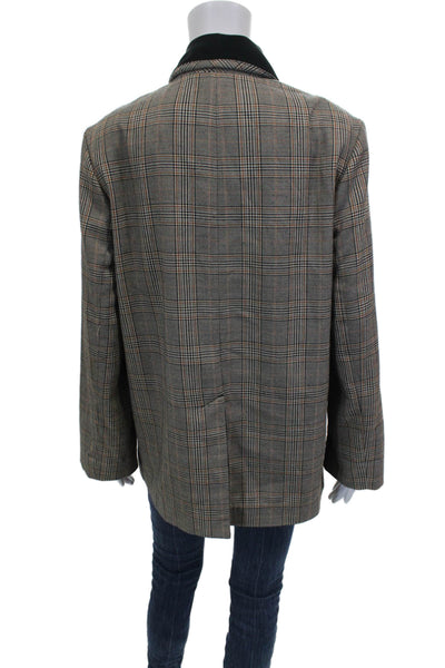 Free People Womens Basic Jacket Gray Plaid Button Long Sleeve Polyester Size XS