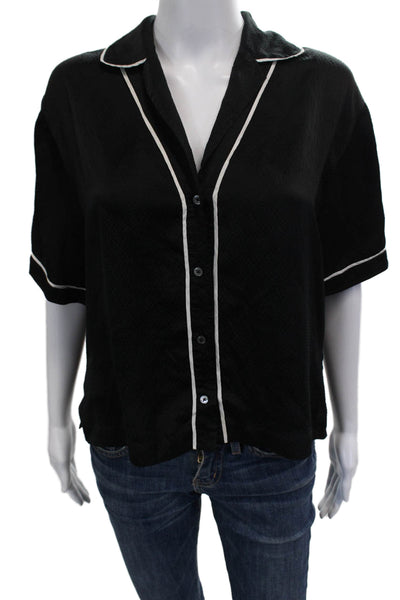 ATM Womens Black Silk Collared Basic Button-Up Short Sleeve Petite Size S