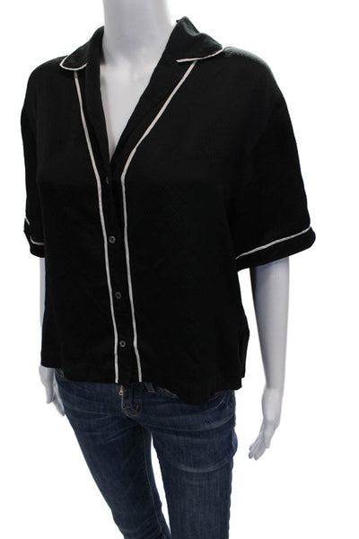 ATM Womens Black Silk Collared Basic Button-Up Short Sleeve Petite Size S
