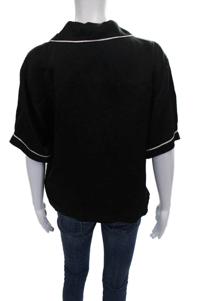 ATM Womens Black Silk Collared Basic Button-Up Short Sleeve Petite Size S