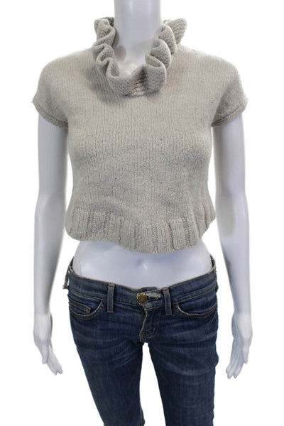 Marc Jacobs Womens Cowl Neck Pullover Beige Wool Blend Short Sleeve Size XS