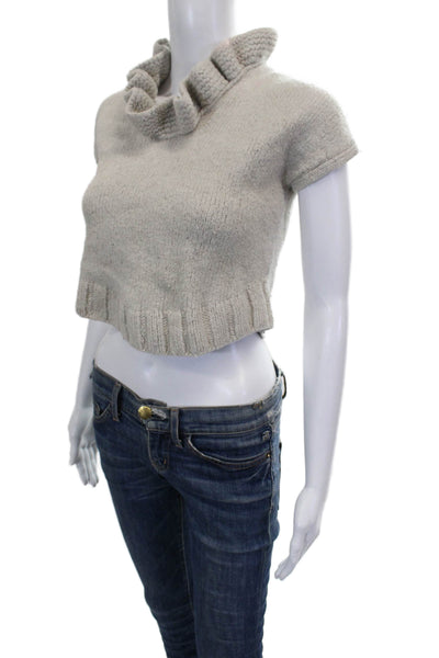 Marc Jacobs Womens Cowl Neck Pullover Beige Wool Blend Short Sleeve Size XS