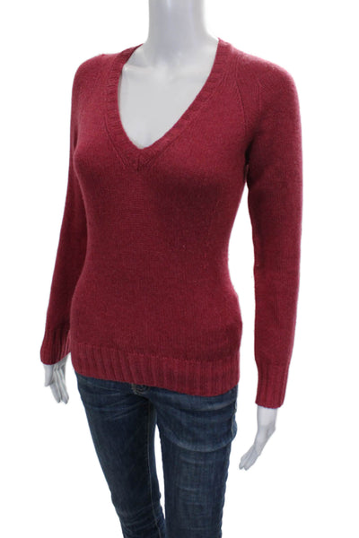 Loro Piana Women Cashmere V Neck Pullover Red Long Sleeve Size 42
