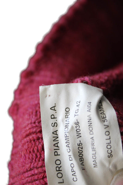 Loro Piana Women Cashmere V Neck Pullover Red Long Sleeve Size 42