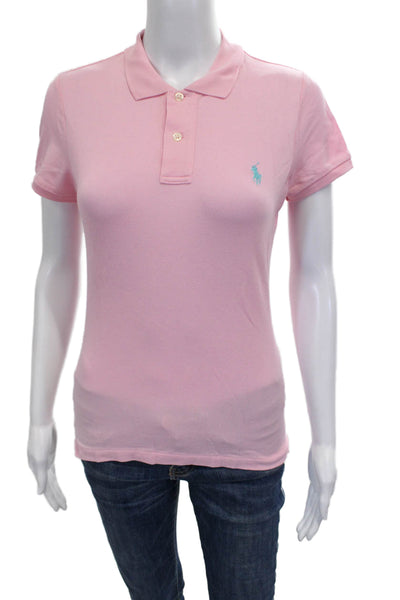 Ralph Lauren Blue Label Women Polo Pink Cotton Collared Short Sleeve Size M