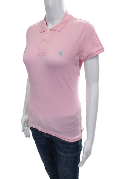 Ralph Lauren Blue Label Women Polo Pink Cotton Collared Short Sleeve Size M