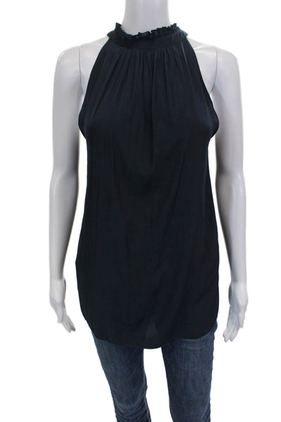 Ramy Brook Womens Halter Sleeveless Basic Tank Blue Polyester Size S