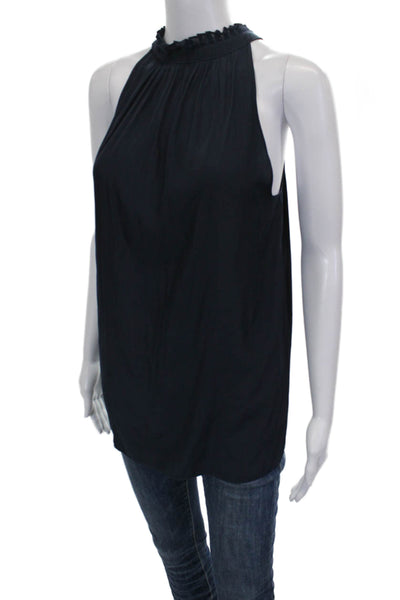 Ramy Brook Womens Halter Sleeveless Basic Tank Blue Polyester Size S
