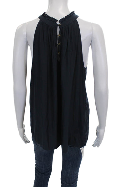 Ramy Brook Womens Halter Sleeveless Basic Tank Blue Polyester Size S