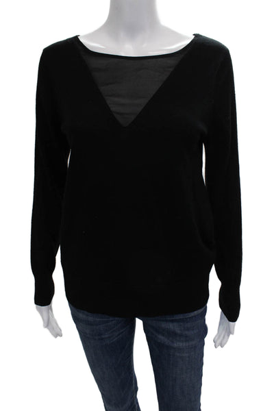 Club Monaco Women Pullover Sweater Black Wool V-Neck Long Sleeve Petite Size S