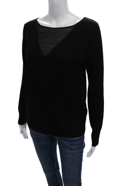 Club Monaco Women Pullover Sweater Black Wool V-Neck Long Sleeve Petite Size S