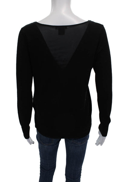 Club Monaco Women Pullover Sweater Black Wool V-Neck Long Sleeve Petite Size S